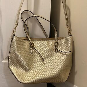 Elegant Gold Woven Tote Bag with straps